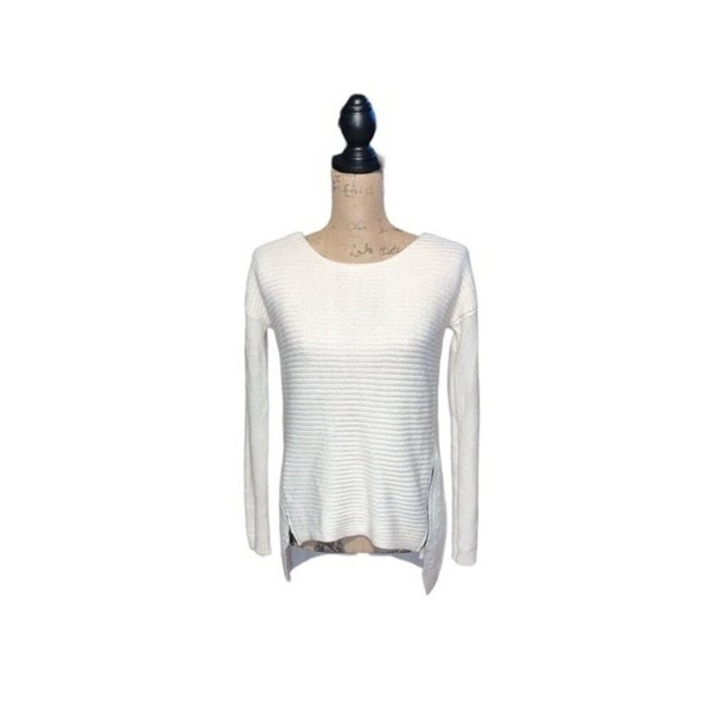 Bar‎ III Knit Sweater Wool Blend High Low Crewneck Off White Size Small
